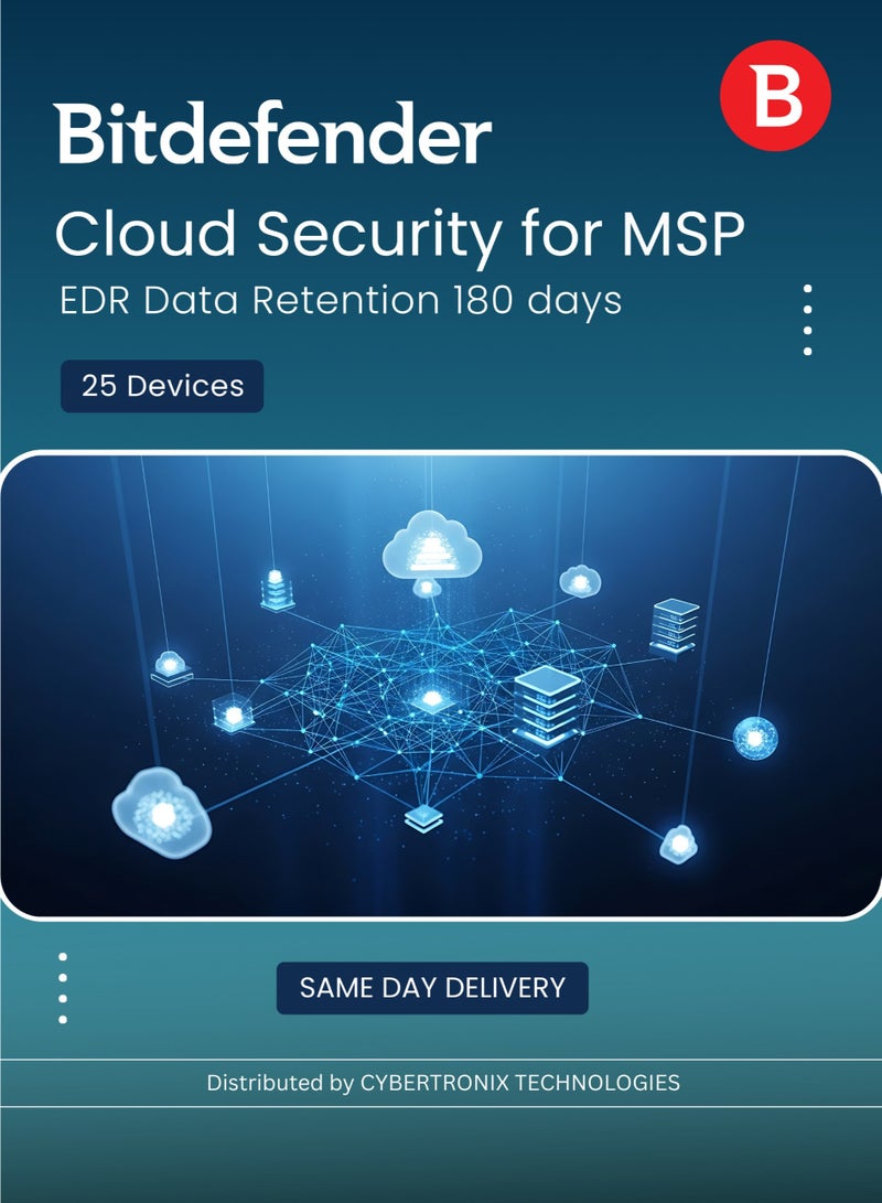 Bitdefender Cloud Security MSP - EDR Data Retention 180 days 25 Devices for 1 Year | Digital License | SAME DAY DELIVERY
